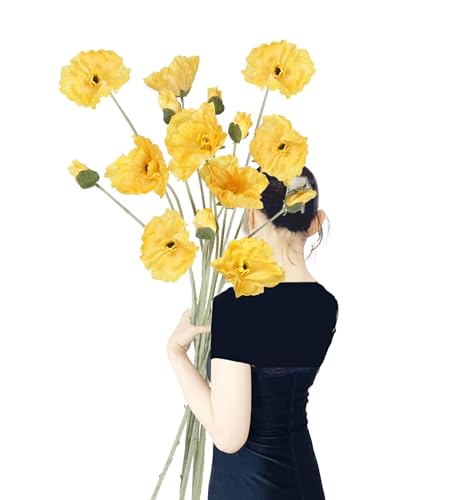 Poppy Flowers Artificial,6PCS Faux Yellow Poppies 41.3in Long Stem Artificial Flowers for Tall Vase Wedding Party Office Decor(Yellow) - color: Yellow