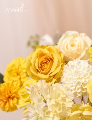 Yellow Flowers Artificial Roses Combo Set Fake Pink Silk Flowers Faux Peony Flowers Mix Dahlia with Stems for Wedding Bouquets Baby Bridal Shower Party Floral Arrangements Decor - color: Yellow, size: The Modern Classic