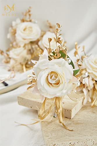 Champagne Boutonniere for Men Wedding, Set of 6, Groom and Best Man Boutonniere for Wedding Ceremony Anniversary, Formal Dinner Party and Rustic Fall Wedding Prom - color: Champagne1# Boutonniere(set of 6)
