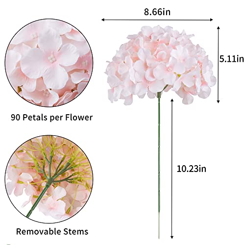 DuHouse Silk Hydrangea Artificial Flower Heads with Stems Fake Hydrangeas Flowers for DIY Wedding Centerpiece Home Decor,Pack of 6 (Baby Pink) - color: Baby Pink
