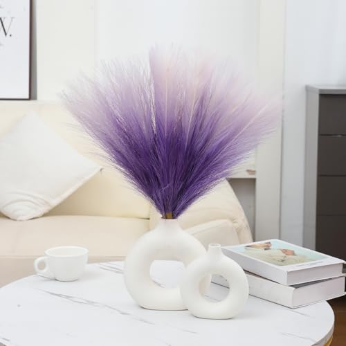 Ureymx Faux Pampas Grass Decor 17.7 Inch 6pcs, Pompas Grass Flower Arrangement and Vase Filler Artificial Pampas Grass Short Decor for Boho Home Wedding Decoration (Gradient Purple) - color: Gradient Purple, size: 17 Inch 6 Pcs
