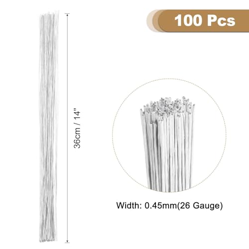 MECCANIXITY 100pcs White Floral Wire Stems Bendable 0.45mm 26 Gauge Florist Wire for Artificial Flower Making Crafts Wreaths Supplies - color: White, size: 0.45mm