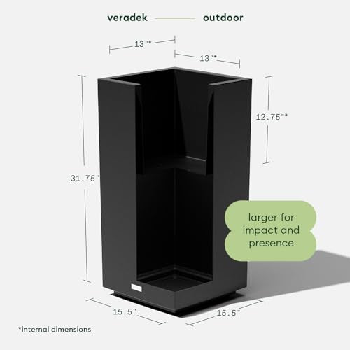 Veradek Block Series Pedestal Planter - Tall Planter for Indoor or Outdoor Front Porch | All-Weather Use with Removable Insert Bucket | Modern Décor for Flowers, Tall Trees, Faux Plants - color: Black, size: 32''H x 15.5''W -2 Pack