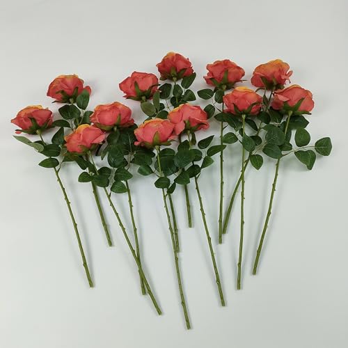 ATFL Sunset Red Fake Roses Artificial Flowers Bulk,Floral Diameter 4'',20 Pcs Artificial Silk Roses Flowers with Stems for Wedding Arrangement Centerpieces Party Home Table Decorations (20, Sunset) - color: Gradient Orange