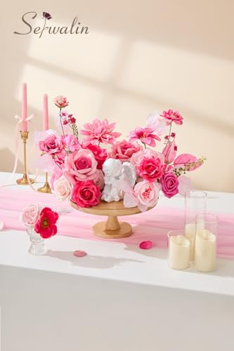 Serwalin Artificial Flowers,Hot Pink Fake Silk Flowers for DIY Wedding Bridal Bouquets,Faux Cake Flowers for Table Centerpieces Party Baby Shower Decorations - color: A Hot Pink, size: 1 Box