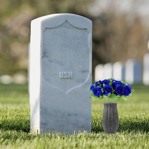 Cemetery Decorations for Grave-18 Blue Silk Memorial Artificial Rose Flower for Headstones Graveyard Graveside Grave Vase Funeral Decorations - color: Blue