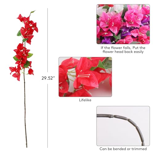 HCTCPALS Artificial Flowers for Outdoors 10 Pcs Bougainvillea Plant Realistic Silk Fake Flowers for UV Resistant Faux Plants Outdoor Indoor Outside Front Porch Hanging Planter Decoration-30” Red - color: Bougainvillea Red