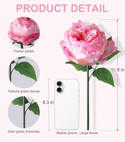 florisso Pink Austin Rose Faux Flowers - 13 Branches Silk Austin Roses for Wedding Bouquets, DIY Crafts & Home Decoration (Silk Artificial Roses) - color: Austin-pink