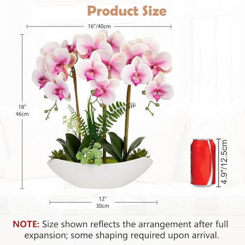 Briful Pink Orchid Artificial Flowers 18in Fake Orchid Silk Flowers with Ceramic Pot Faux Orchid Arrangement for Home Office Room Table Shelf Modern Decoration - color: Pink White