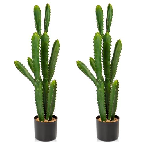 DILATATA Set of 2 32.5” Tall Fake Cactus Plant Potted Large Cactus 'Euphorbia Accruensis Cactus' Big Cacti Plants Artificial Cactus for Home Garden Office Decor Housewarming Gifts Faux Cacti - color: 2 Set Ea