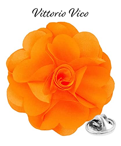 Premium Men's Formal Solid Color Flower Lapel Pin - Boutonniere for Men, Brooch Pin - color: Orange