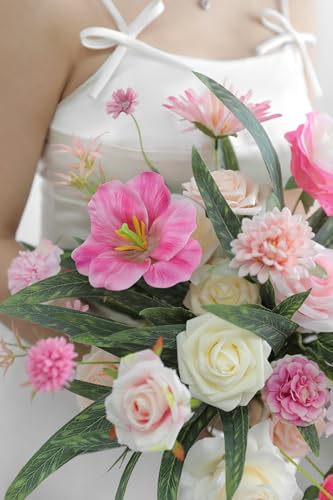 YYHUAWU Artificial Flowers Combo Set Fake Flower Leaf Box with Stems for DIY Wedding Bouquets Centerpieces Flower Arrangements Decorations Baby Shower Party Home Decorations White Pink - color: Blush Pink
