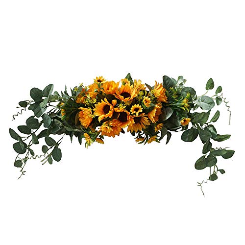H&S BRIDAL Wedding Arch Flowers, 30 Inch Rustic Artificial Floral Swag for Door Lintel, Green Leaves Rose Peony Sunflowers Table Centerpieces Home Decoration - color: Yellow