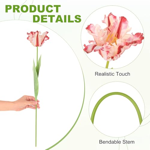 M METERXITY 3-Pack Red Artificial Parrot Tulip Flowers,27 Inch Faux Parrot Tulip Silk Bouquets Real Touch Faux Flowers for Home/Wedding/Christmas/Party - color: Red