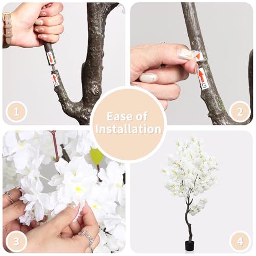 Large Artificial White Cherry Blossom 6ft(72in) Faux Floor Green Plant for Indoor Decor Natural Potted Tree Realistic Cherry Flowers Wood Trunk for Home Living Room,Office Perfect Housewarming Gift - color: Cherry Blossom(white 11), size: 6ft
