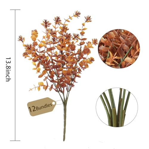 12Pcs Artificial Fake Flowers, Artificial Outdoor Mums,Artificial Fall Flowers, Fake Outdoor UV Resistant Autumn Plants for Home Kitchen Christmas Festival Thanksgiving Autumns Decoration (Brown) - color: Brown, size: 12 Pcs