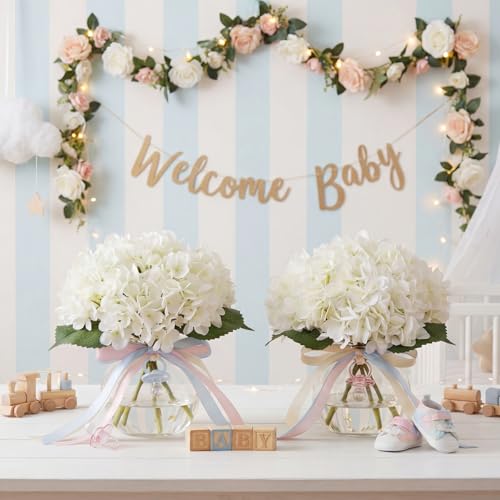 Zeyune 2 Pack Hydrangea Artificial Flowers with Vase Faux Hydrangea Flowers Fake White Silk Hydrangeas with Faux Water for Home Table Centerpieces Wedding Baby Shower Birthday Party Decoration - color: White, style: Hydrangea
