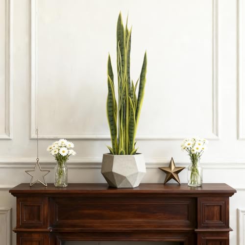 3FT-2PCS Artificial Snake Plant, 32 PVC Lifelike Leaves, 35in Faux Sansevieria for Indoor Home & Garden Decor, Potted Mother-in-Law's Tongue Plants, Yellow - color: Yellow