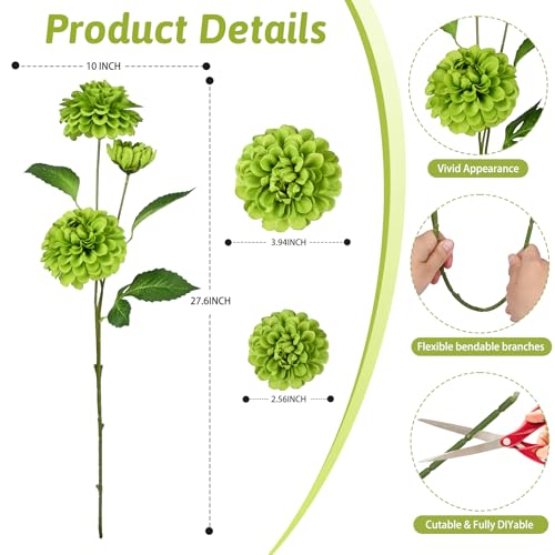 INXUGAO Artificial Flowers for Vase,6 Bunches Fake 27.5“ Green Long Stems Silk Pompon Dahlia for Indoor Outdoors Home Decor, Front Door Porches Yard Patio Garden Planters - color: Green