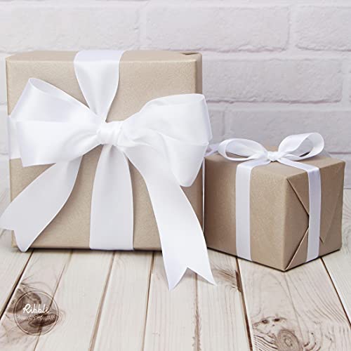 Ribbli White Double Faced Satin Ribbon,1-1/2” x Continuous 25 Yards,Use for Bows Bouquet,Gift Wrapping,Wedding,Floral Arrangement - color: White, size: 1-1/2 inch