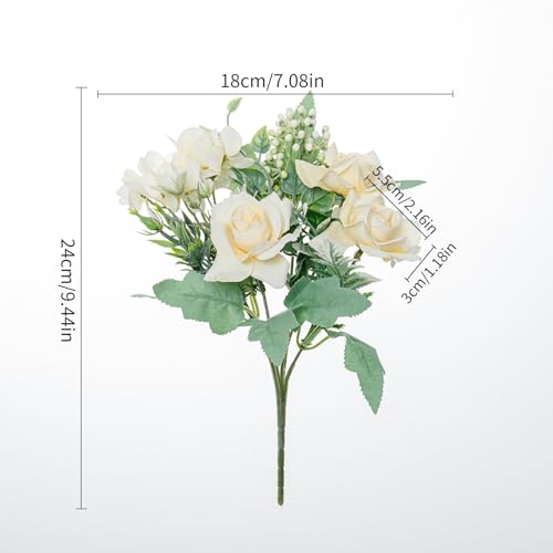 Artificial Flower 4 Packs 5 Branches Silk Fake Flowers Bouquet Small Roses for Wedding Home Office Tables Decor (Champagne) - color: Champagne-1
