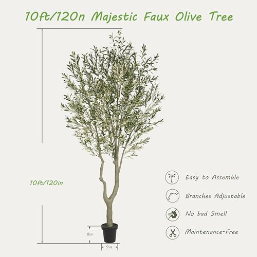 Nafresh Majestic Faux Olive Tree 10ft – Artificial Olive Tree Indoor & Outdoor with Lifelike Leaves & Textured Branches for Living Room, Office, Entryway,Patio