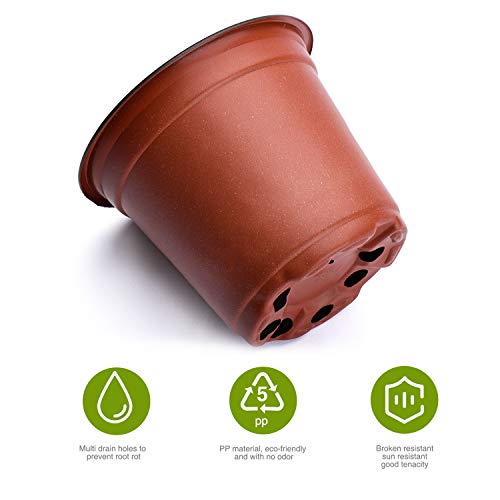 Delxo 4” Nursery Pots 100 Pcs Plastic Small Plant Pots with Drainage Holes, Flexible Seed Starter Pots for Seedlings, Cuttings & Transplanting, Reusable Flower Pots for Indoor Outdoor Plants, Red - size: 4 Inch