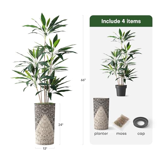 SIGNWIN Artificial Tree in Geometric Pattern Planter, Fake Dracaena Tree Silk Tree for Indoor and Outdoor Home Decoration - 66" Overall Tall (Plant Pot Plus Tree) - style: Dracaena Tree