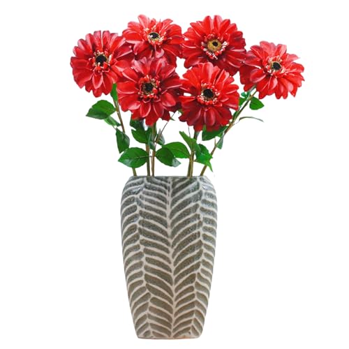 Artificial Chrysanthemums, Daisy Silk Flowers 6 Stems, Aster & Zinnia-Like Large Blooms in Gradient Colors, 24.8" Long Faux Marguerite for Indoor Outdoor Home Decor(Wine red) - color: Wine Red