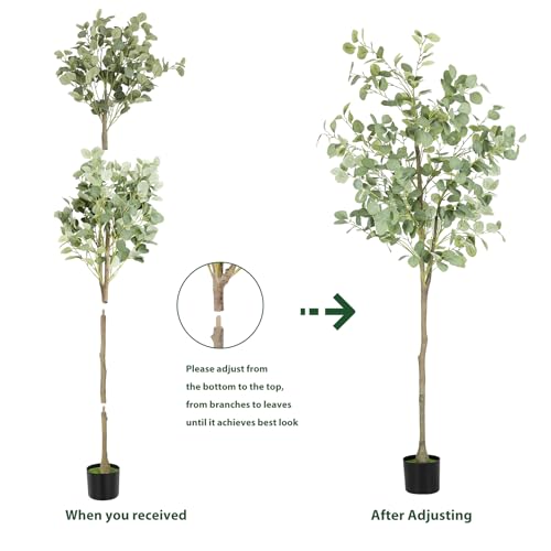 Artificial Eucalyptus Tree,6Ft Tall Fake Potted Tree Silk Faux Eucalyptus Tree with Plastic Nursery Pot, Artificial Plants for Home Office Indoor Decor - size: 6ft
