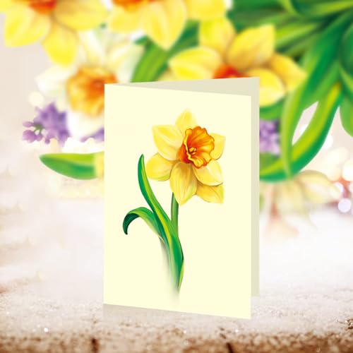 Airpark Pop Up Flower Bouquet Card for Women, 3D Floral Greeting Card with Envelope and Note, Birthday Thank You Thinking of You Get Well Gift for Mom Friend Wife Teacher, Daffodil - style: Daffodils & Lilacs