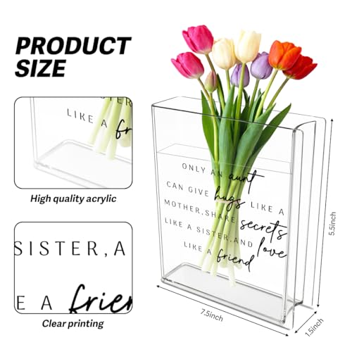 Aunt Book Flower Vase Mothers Day Birthday Thank You Gifts for Aunt from Niece Nephew Only An Aunt Can Give Hugs Like A Mother Cute Acrylic Book Shaped Vase Decor for Home Office Table Shelf Vase 3808 - style: English