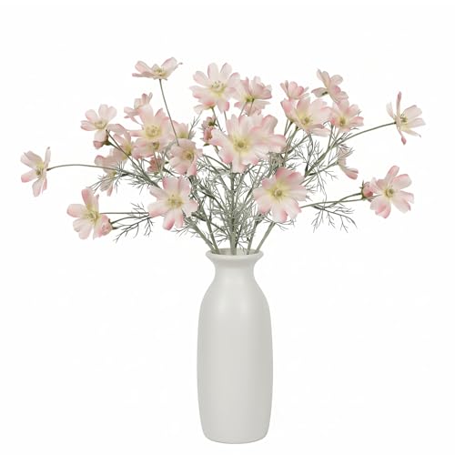 4 Pcs Pink White 24" Tall Artificial Cosmos Flowers for Vases, Fake Silk Daisy Floral Branches with Realistic Flocked Bendable Stems, Multi-Headed Faux Blooms for Table, Home Decor, Wedding - color: Pink White