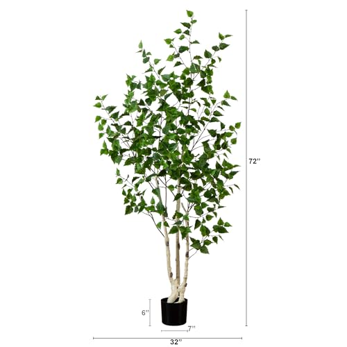 Nearly Natural 6ft. Artificial Birch Tree with Real Touch Leaves - size: 6ft