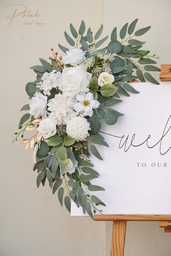 Faux Flower Swag Set of 2 for Wedding Welcome Signs Floral Swag Wedding Reception Ceremony Signs Decor (A-White) - color: A-white