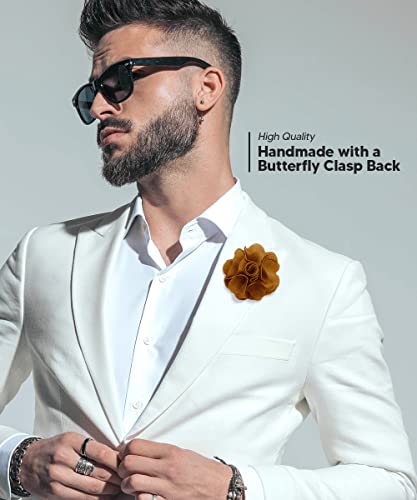 Premium Men's Formal Solid Color Flower Lapel Pin - Boutonniere for Men, Brooch Pin - color: Mustard