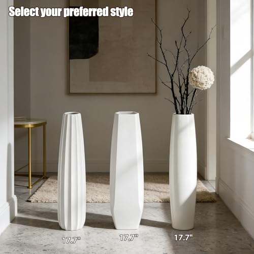 17.7 Inch White Ceramic Floor Vase, Tall Decorative Vase with Glossy Glaze, Big Standing Flower Vases for Pampas Grass, Modern Home Decor for Living Room, Office, Bedroom, Dining Corner - color: Shape 2
