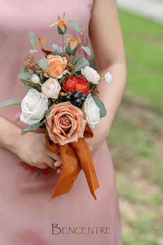 Set of 6 Burnt Orange Bridesmaid Bouquet,Terracotta Wedding Bouquet,Small Bouquet,for Wedding, Marriage Proposal Party and Vintage Wedding Ceremony Anniversary,Artificial Flowers - color: Burnt Orange