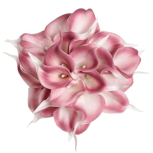 IPOPU Pink Fake Calla Lily Flowers 24PCS Real Touch Pink Calla Lily Faux Flowers Arrangement for Home Party Wedding Bouquet Centerpieces Flower Home Decoration (Pink) - color: Dusty Pink
