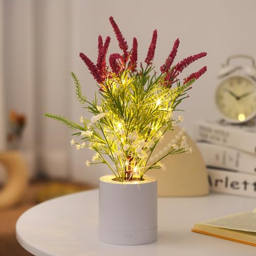 WSYEAR Lavender Night Light,Purple Blossoms Floral Bouquet Artificial Lavender Flower Lamp for Women Her, Led Table Lamp for Bedroom Indoor Home Decorations Sleep Friendly - color: Lavender