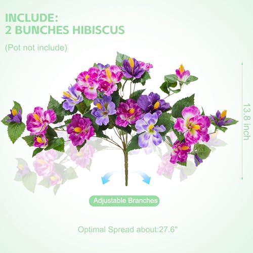 INXUGAO Artificial Flowers for Outdoors Indoors,2 Big Bunches Fake Hibiscus with Realistic UV Resistant Silk Flower Fabric Leaves,Faux Plants Outside for Patio Garden Yard Poch Decor (Purple,Fuchsia) - color: Hibiscus Dk. Purple & Lt. Purple & Fuchsia