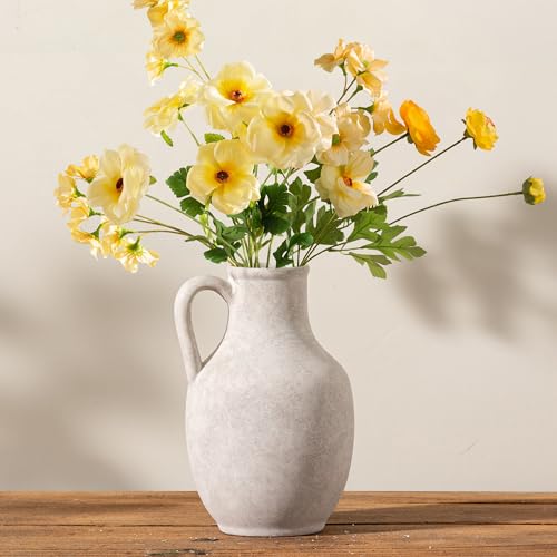 Ceramic Flower Vase Home Decor - Large White Rustic Table Flowers Vases Living Room Bedroom Plant Decorations Farmhouse Vintage for Kitchen Shelf Office Coffee Dining Desk House Women (10" Rustic) - color: 03-rustic-10"