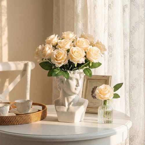 Jexine 60 PCS Artificial Roses Bulk Silk Flowers with Long Stems, Realistic Faux Rose Bouquet for Wedding Centerpieces, Valentine’s Party, Decor Home (Champagne) - color: Champagne