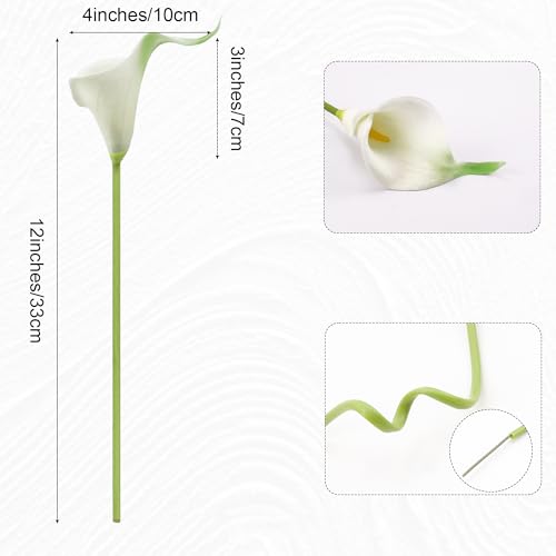 Artificial Calla Lily 12Pcs White Real Touch Faux Flowers for Wedding Bouquet, Bride Bridal Shower, Spring Home Kitchen Table Decor, Fake Lilies for Centerpieces, Party Decorations - color: White
