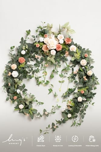 Ling's moment 9FT Spring Eucalyptus & Willow Leaf Flower Garland for Pink Wedding, Valentines Sweetheart Table Centerpieces Head Table Decor, Arch Backdrop Decorations for Wedding | Garden Blush - color: Pk-garden Blush