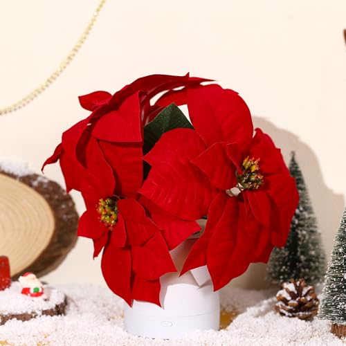 WSYEAR Red Poinsettias Artificial Christmas Flowers Lamp - Holiday Decorations and Ornaments for Xmas, New Year, Wedding Party, Seasonal Decor - color: Red