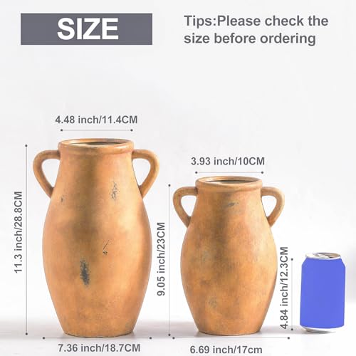 Large Ceramic Flower Vase,11.3 inch Terracotta Vase with 2 Handles, Rustic Farmhouse Vases, Decorative Pottery Flower Vases for Home Decor, Living Room Shelf Decor, Table - color: 102-2-11.3in