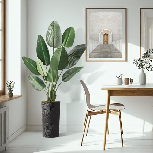 Artificial Tree in Geometric Spiral Pattern Planter, Fake Bird of Paradise Silk Tree for Indoor and Outdoor Home Decoration - 67" Overall Tall (Plant Pot Plus Tree) - style: Bird of Paradise