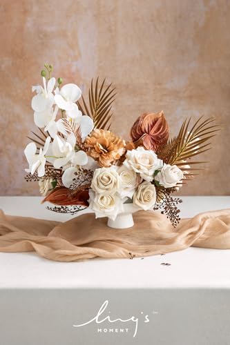 Ling's moment Fake Flowers Box, Faux Artificial Greenery Stems Foam Roses Anthurium Silk Orchid Hibiscus Fabic Flower for Centerpieces Bouquet Wedding Vase Decorations, White & Brown, Deluxe Combo - color: Beg-white & Brown, size: Deluxe