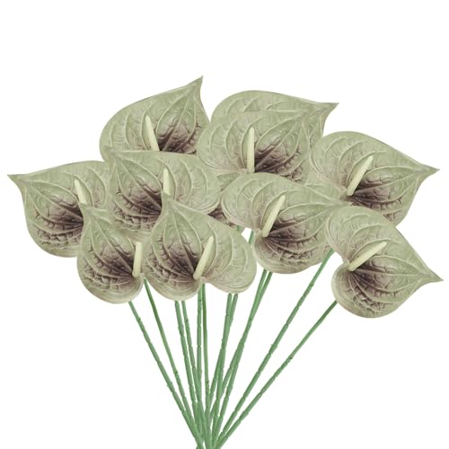 PATIKIL 13" Artificial Anthurium Lily Flowers, 10 Pack Permanent Flower Floral Arrangements Bouquet for Home Decor Bridal Wedding Festival Party, Grey Green - color: Grey Green